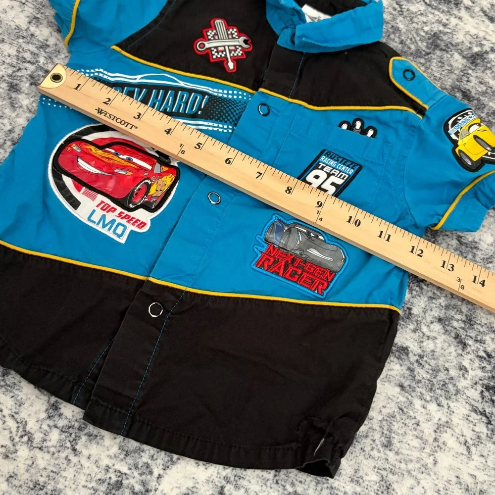 Disney Store Cars Lightning McQueen Racing Patch Button Down Shirt Size 3 Boys